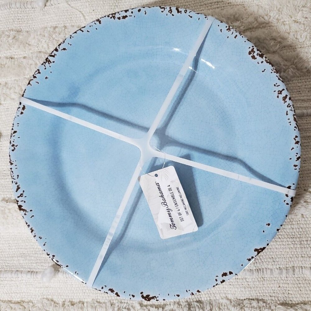 Tommy Bahama Aqua Blue Crackle Dinner Plate 11” Set Of 4